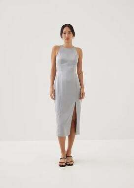 Love, Bonito Khan Satin Padded Open Back Midi Dress - M
